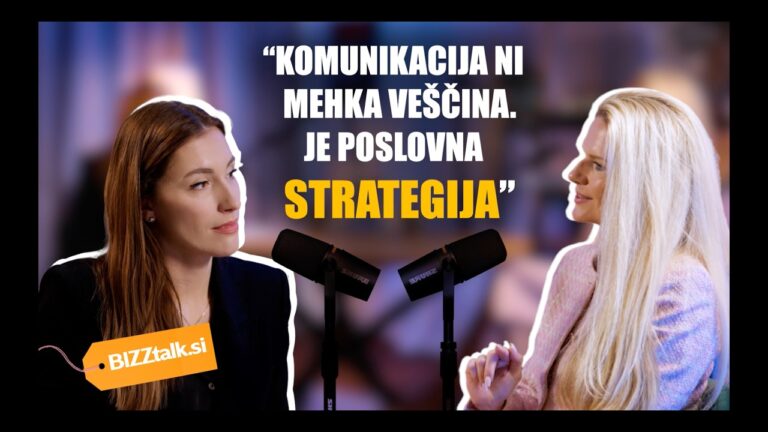 Naslovnica podcasta BIZZtalk.si: voditeljica Maša Črešnik in gostja Saša Zor
